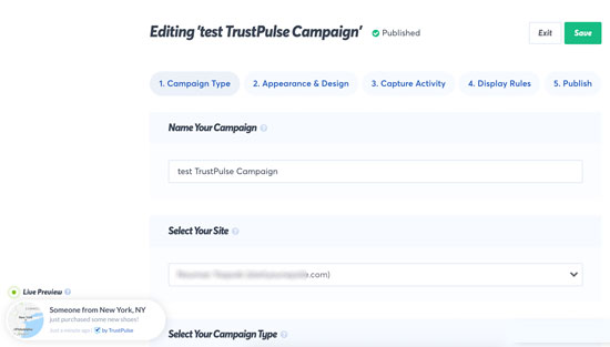 Crear una campaña emergente en TrustPulse