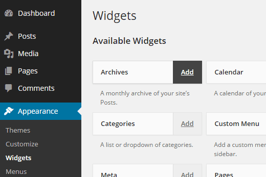 Magagamit na mga widget sa WordPress