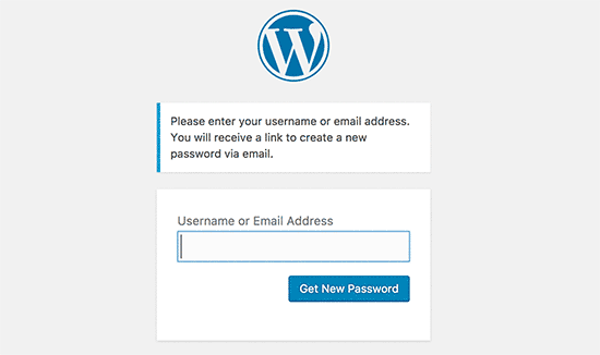 Screen ng pagbawi ng password sa WordPress