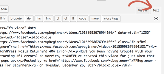 Ak chcete vložiť kód na vloženie videa, prepnite na textový editor