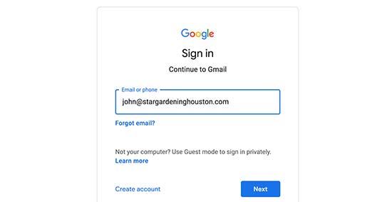 Войдите в Gmail, используя адрес электронной почты своего домена.