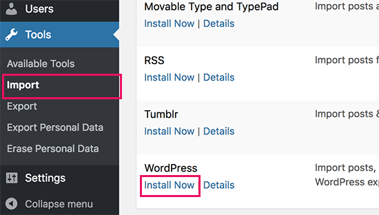 I-install ang WordPress import