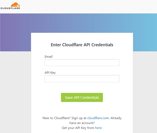 Cloudflare API資格情報フォームを入力してください