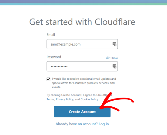 Cloudflareでアカウントページを作成する