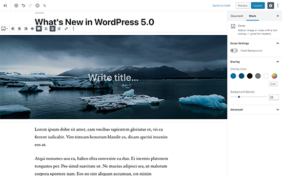 WordPress 5.0の新しいブロックベースのエディター